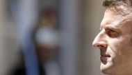 French president Emmanuel Macron gives a press conference following his meeting with his Lithuanian counterpartat the Elysee Palace in Paris on May 24, 2023. (Photo by Ludovic Marin / AFP)