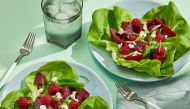 Roasted beet and raspberry salad with goat cheese. Photo for The Washington Post by Tom McCorkle
