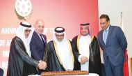 Minister of Municipality, H E Dr. Abdullah bin Abdulaziz bin Turki Al Subaie (centre); Minister of State and President of Qatar National Library H E Dr. Hamad bin Abdulaziz Al Kawari (first left); Azerbaijan Ambassador to Qatar H E Mahir Aliyev (second left); Ministry of Foreign Affairs’ Department of Protocol Director Ambassador Ibrahim Fakhro (second right) and Singapore Ambassador to Qatar H E Jai Sohan Singh (first right) during the cake-cutting ceremony to mark Azerbaijan’s 105th anniversary of Independence in Doha.