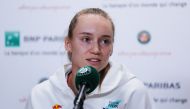 Kazakhstan's Elena Rybakina addresses a press conference on day seven of the Roland-Garros Open tennis tournament in Paris on June 3, 2023. (Photo by Thomas Samson / AFP)
