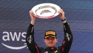 Red Bull's Dutch driver Max Verstappen celebrates winning the Spanish Formula One Grand Prix race at the Circuit de Catalunya on June 4, 2023 in Montmelo, on the outskirts of Barcelona. (Photo by Lluis Gene / AFP)