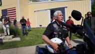 Former Vice President Mike Pence prepares for the start of Joni Ernst's Roast and Ride on June 03, 2023 in Des Moines, Iowa. (Photo by Scott Olson / Getty Images via AFP)