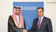 Minister of Labour and President of the International Labour Conference H E Dr. Ali bin Smaikh Al Marri with Minister of Human Resources and Social Development in the Kingdom of Saudi Arabia H E Engineer Ahmad bin Sulaiman AlRajhi during the meeting. 