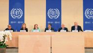 Minister of Labour H E Dr. Ali bin Smaikh Al Marri chairing the tenth plenary session of the International Labour Conference (ILC) at its 111th session.