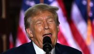 Former US President Donald Trump delivers remarks at Trump National Golf Club Bedminster in Bedminster, New Jersey, on June 13, 2023. (Photo by Ed Jones / AFP)
