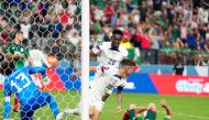 Antonee Robinson #5 of USA rushes for the ball in the first half against Mexico during the 2023 CONCACAF Nations League semifinals at Allegiant Stadium on June 15, 2023 in Las Vegas, Nevada. Louis Grasse/Getty Images/AFP (Photo by Louis Grasse / GETTY IMAGES NORTH AMERICA / Getty Images via AFP)