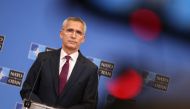 NATO Secretary General Jens Stoltenberg addresses a press conference during a two-day meeting of the North Atlantic Council (NAC) with Defence Ministers, at the NATO headquarters in Brussels on June 16, 2023. (Photo by SIMON WOHLFAHRT / AFP)
