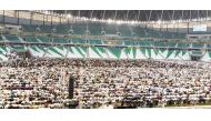 File photo: A huge number of community members performing Eid Al Fitr prayers yesterday at the Education City Stadium.

