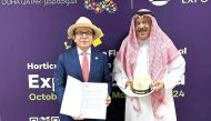 Ambassador of Ecuador in Qatar H E Pascual Del Cioppo and the Commissioner General of Expo Doha 2023-2024 H E Ambassador Bader Omar Al Dafa during the agreement signing.