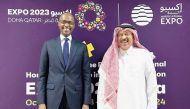 Ambassador of Rwanda to Qatar H E Igor Marara  poses with the Commissioner-General of Expo Doha 2023-2024 H E Ambassador Bader Omar Al Dafa.