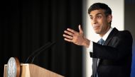 File photo: Britain's Prime Minister Rishi Sunak delivers his first major domestic speech of 2023, at Plexal, Queen Elizabeth Olympic Park in east London, on January 4, 2023. (Photo by Stefan Rousseau / POOL / AFP)

