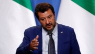 FILE PHOTO: Italian Deputy Prime Minister Matteo Salvini speaks during a joint news conference with Hungarian Prime Minister Viktor Orban in Budapest, Hungary May 2, 2019. REUTERS/Bernadett Szabo

