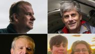 This combination of pictures created on June 21, 2023 shows titan submersible passengers (L-R, top to bottom) Hamish Harding, in an image courtesy of Dirty Dozen Productions, ahead of the 4am start of the RMS titanic Expedition Mission 5 on June 18, 2023. A portrait courtesy of OceanGate Expeditions of their CEO and founder Stockton Rush. A May 31, 2013, file photo of Paul-Henri Nargeolet, director of a deep ocean research project dedicated to the titanic, in Paris. An undated image courtesy of the Dawood Hercules Corporation released on June 20, 2023, of Suleman Dawood and his father Shahzada Dawood, vice-chairman of Karachi-headquartered conglomerate Engro. (Photo by Joël SAGET and Handout / various sources / AFP)


