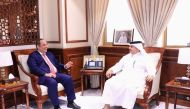 Minister of Municipality H E Dr. Abdullah bin Abdulaziz bin Turki Al Subaie during a meeting with Secretary General of BIE Dimitri Kerkentzes in Doha, yesterday.