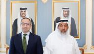 Minister of Awqaf and Islamic Affairs H E Ghanem bin Shaheen Al Ghanem with Ambassador of Egypt to Qatar H E Amr Kamal El Din El Sherbini.