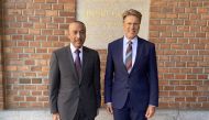 State Secretary for Political and Multilateral Affairs at Ministry of Foreign Affairs of Slovenia H E Samuel Zbogar (right) with Ambassador of Qatar H E Sultan bin Salmeen Al Mansouri yesterday. 
