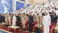 Minister of State for Interior Affairs H E Sheikh Abdulaziz bin Faisal Al Thani along with other dignitaries during the ceremony to celebrate graduation of Police Officers of Tomorrow programme cadets.