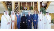 Shura Council Deputy Speaker H E Dr. Hamda bint Hassan Al Sulaiti (fifth right) during a meeting with Senate President of Jordan H E Faisal Al Fayez (fourth right).
