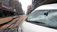 A general view of a damaged road in Johannesburg on July 20, 2023, following an unexplained explosion which occurred during rush hour on July 19, 2023. (Photo by Luca Sola / AFP)