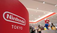This photo taken on May 8, 2023 shows the logo for Japanese gaming giant Nintendo at the company's official store in Tokyo's Shibuya district. Photo by Richard A. Brooks / AFP