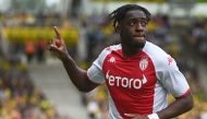 Monaco's French defender Axel Disasi celebrates scoring a goal during the French L1 football match between FC Nantes and AS Monaco FC at the Stade de la Beaujoireouis Fonteneau in Nantes, western France on April 9, 2023. Photo by Sebastien SALOM-GOMIS / AFP