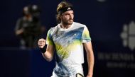 Greece's Stefanos Tsitsipas celebrates his victory during the Mexico ATP Open 250 men's singles tennis match against to Croatia's Borna Coric at the Cabo Sports Complex in Los Cabos, Baja California, Mexico on August 4, 2023. Photo by ALFREDO ESTRELLA / AFP