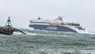 The Norwegian Superspeed 1 ferry of Color Line departs on bad weather conditions from Hirtshals, Denmark, on August 7, 2023. (Photo by Henning Bagger / Ritzau Scanpix / AFP) 