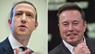 (Combo/Files) SpaceX, X (ex-Twitter) and electric car maker Tesla CEO Elon Musk at the Porte de Versailles exhibition center in Paris on June 16, 2023 (R) and Facebook founder Mark Zuckerberg testifying before the House Financial Services Committee in Washington, DC on October 23, 2019. (Photo by Mandel Ngan and Alain Jocard / AFP)

