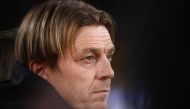 Australia's coach Tony Gustavsson watches before the Australia and New Zealand 2023 Women's World Cup semi-final football match between Australia and England at Stadium Australia in Sydney on August 16, 2023. Photo by FRANCK FIFE / AFP