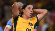 Australia's forward #20 Sam Kerr reacts to a missed chance during semi-final football match between Australia and England at Stadium Australia in Sydney on August 16, 2023. (Photo by Franck Fife / AFP)