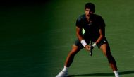 AUGUST 19: Carlos Alcaraz of Spain plays Hubert Hurkacz of Poland during the semifinals of the Western & Southern Open at Lindner Family Tennis Center on August 19, 2023 in Mason, Ohio. Matthew Stockman/Getty Images/AFP