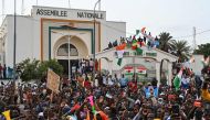 Supporters of Niger's National Concil of Sefeguard of the Homeland (CNSP) gather at Place de la Concertation in Niamey on August 20, 2023. (Photo by AFP)
