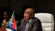 South African President Cyril Ramaphosa delivers his remarks at the plenary session during the 2023 BRICS Summit at the Sandton Convention Centre in Johannesburg on August 23, 2023. (Photo by Gianluigi Guercia / Pool / AFP)