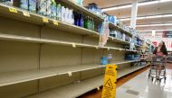 A grocery store's water section is almost bare as people stock up ahead of the possible arrival of Hurricane Idalia on August 29, 2023 in Pinellas Park, Florida. (Photo by Joe Raedle/Getty Images/AFP)