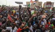 Supporters of Niger's National Council of Safeguard of the Homeland (CNSP) protest outside Niger and French airbase in Niamey on September 1, 2023 to demand the departure of the French army from Niger. Photo by AFP