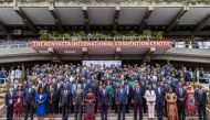 Kenyan President William Ruto (1st row centre) and leaders and delegates pose for a family photo during the Africa Climate Summit 2023 at the Kenyatta International Convention Centre (KICC) in Nairobi on September 4, 2023. (Photo by Luis Tato / AFP)