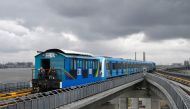 The Lagos Blue Line rail arrives at the Marina station during the inauguration of commercial operation of the mass transit in Lagos on September 4, 2023. (Photo by Pius Utomi Ekpei / AFP)
