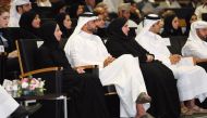 Minister of Education and Higher Education H E Buthaina bint Ali Al Jabr Al Nuaimi and other officials during an event to mark 'International Day to Protect Education from Attack' yesterday.