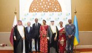 Minister of Communications and Information Technology H E Mohammed bin Ali Al Mannai (third right); Ambassador of Rwanda to Qatar H E Igor Marara (third left); Ambassador of Egypt to Qatar, 
H E Amr ElSherbini (second left) and Director of Protocol at the Ministry of Foreign Affairs H E Ambassador Ibrahim Yousif Abdullah Fahkro (first left) and other dignitaries during the event.