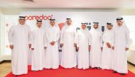Chief Executive Officer at Ooredoo Qatar Sheikh Ali bin Jabor Al Thani (fourth left), Editor-in-Chief of The Peninsula Dr. Khalid Mubarak Al-Shafi (third left), Editor-in-Chief of Al Sharq Jaber Al Harami (fourth right), Editor-in-Chief of Al Arab Faleh Hussein Al Hajri (second left), Editor-in-Chief of Gulf Times Faisal Al Mudahka (first left), Editor-in-Chief of Lusail Mohamed Hajji (first right), Editor-in-Chief of Al Watan Mohamed Hamad Al Marri (third right) and Majid Al Jabbarah (second right) from Al Raya during a roundtable meeting held at Ooredoo’s headquarters.