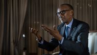 Rwanda's President Paul Kagame speaks during an interview with international media at the presidency office in Kigali, on May 28, 2021. (Photo by Simon Wohlfahrt / AFP)