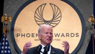 US President Joe Biden speaks during the Phoenix awards dinner at the Washington Convention Center in Washington, DC on September 23, 2023. (Photo by ROBERTO SCHMIDT / AFP)
