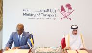 Minister of Transport H E Jassim Saif Ahmed Al Sulaiti and Deputy Prime Minister and Minister of Tourism, Investments and Aviation of the Bahamas, H E Isaac Chester Cooper signing the agreement. 