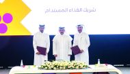 Minister of Municipality H E Dr. Abdullah bin Abdulaziz bin Turki Al Subaie (centre), Secretary-General of Expo 2023 Doha Mohammed Ali Al Khouri (right) and a board member of Mazzraty and Business Development Manager of Al Mana Group Saad Al Mana during the agreement signing ceremony.