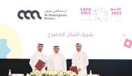 Minister of Municipality and Chairman of the Expo 2023 Committee H E Dr. Abdullah bin Abdulaziz bin Turki Al Subaie, Mohammed Al Khouri, Secretary General of Expo 2023 Doha, and Abdulghani Nasser Al Abdulghani, CEO of Al Abdulghani Motors.
