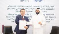 Eng Omar A Al Ansari, Secretary-General of QRDI Council, and H E Buzrukxonov Sarvarxon Munavarxonovich, Deputy Minister of Higher Education, Science, and Innovations of the Republic of Uzbekistan during the MoU signing ceremony.