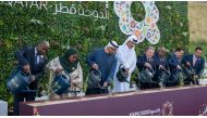 The Amir HH Sheikh Tamim bin Hamad Al Thani with other world leaders and officials during the opening ceremony of the Expo 2023 Doha theatrical presentation themed 'Green Desert, Better Environment' at the exhibition site in Al Bidda Park on October 2, 2023.
