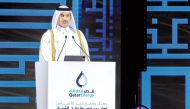 Minister of State for Energy Affairs H E Eng. Saad bin Sherida Al Kaabi speaking at North Field Gas Expansion project foundation stone laying ceremony, yesterday.