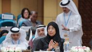 Minister of Public Health H E Dr. Hanan Mohammed Al Kuwari and the Qatari delegation during the opening of the seventieth session of the Regional Committee for the Eastern Mediterranean.