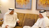 Minister of State for Foreign Affairs H E Sultan bin Saad Al Muraikhi meeting GCC Secretary-General H E Jassim Muhammad Al Budaiwi in Muscat, Oman. 